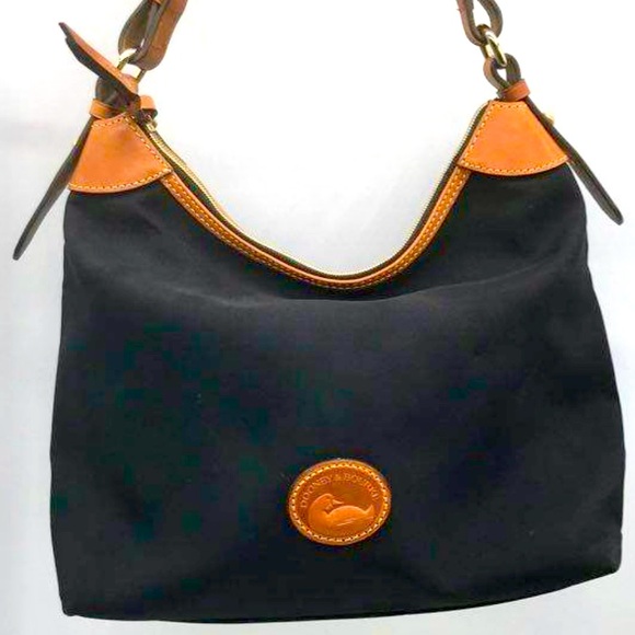 Dooney & Bourke Nylon Satchel Shoulder Bag Purse Black Tan Leather Trim EUC - Picture 10 of 10